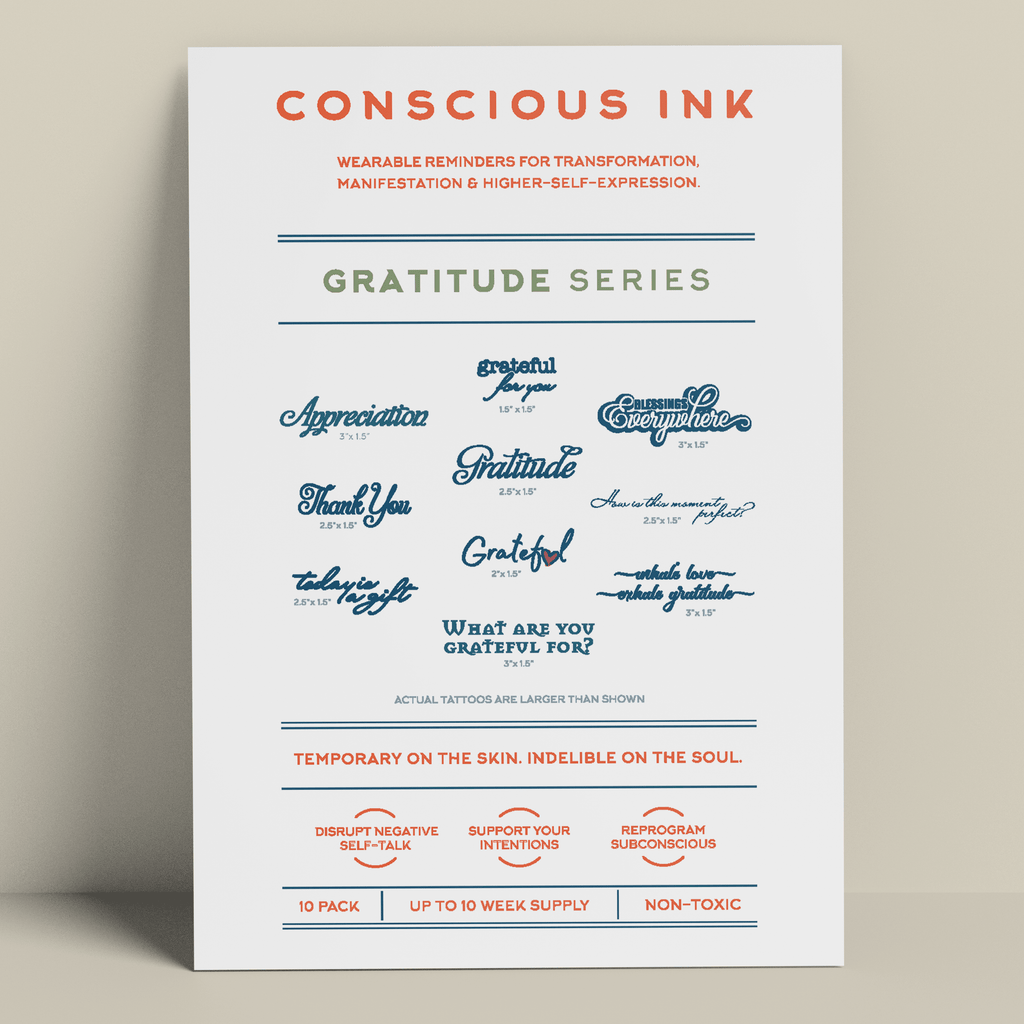 Gratitude Variety 10-Pack Temporary Tattoos Pack Conscious Ink 