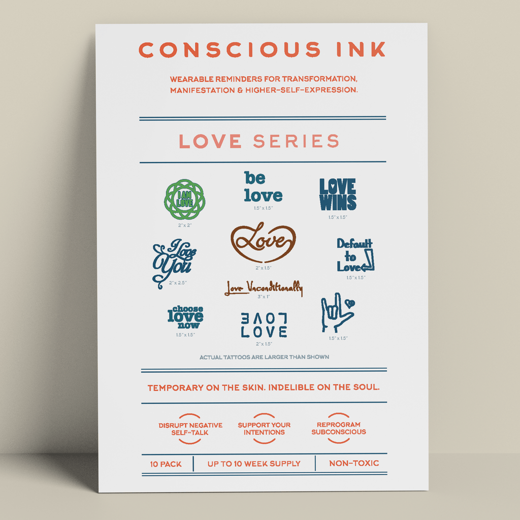 Love Variety 10-Pack Temporary Tattoos Pack Conscious Ink 