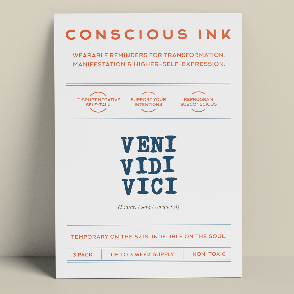 Veni Vidi Vici (I came, I saw, I conquered) Latin Temporary Tattoos Conscious Ink 