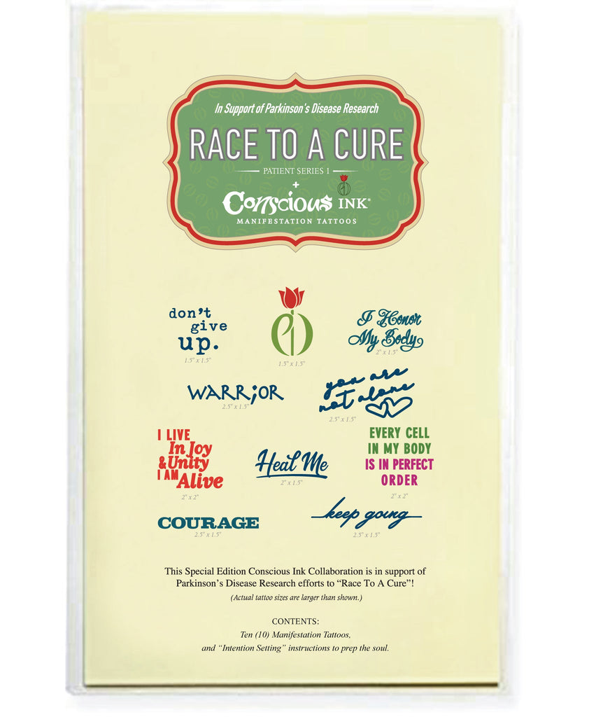 Race To A Cure Patient Series 1! ($5 to Parkinson's Disease Research) Temporary Tattoos Pack Conscious Ink