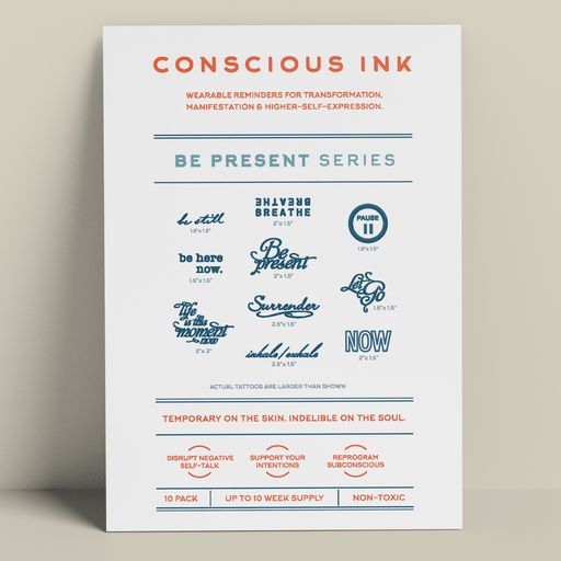 Be Present Variety 10-Pack Temporary Tattoos Pack Conscious Ink 
