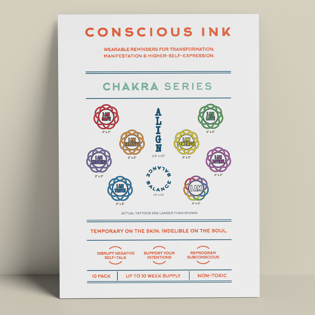 Chakra Variety 10-Pack Temporary Tattoos Pack Conscious Ink 