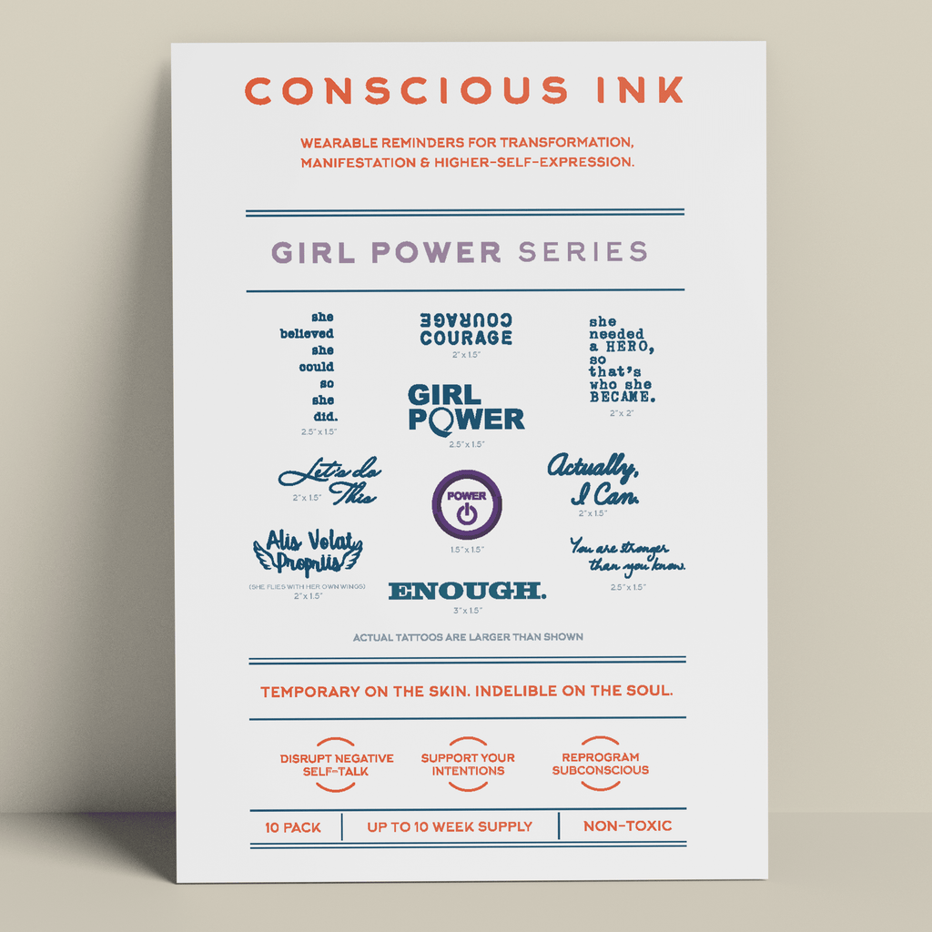 Girl Power Variety 10-Pack Temporary Tattoos Pack Conscious Ink 