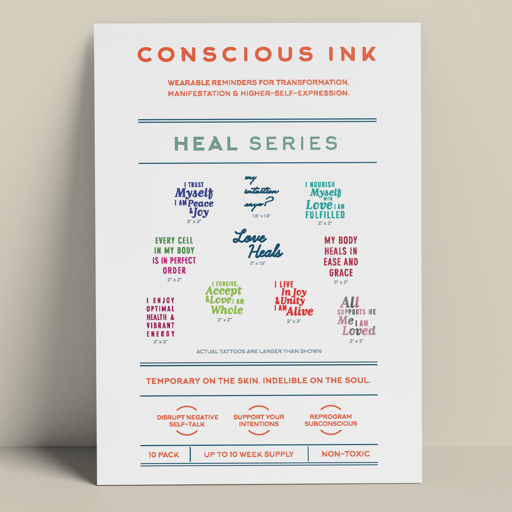 Heal Variety 10-Pack Temporary Tattoos Pack Conscious Ink 