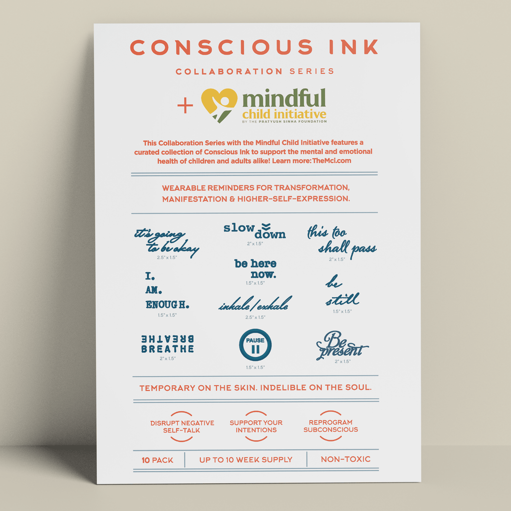Mindful Child Initiative 10-Pack ($5 Goes To TheMCI.org) Temporary Tattoos Pack Conscious Ink 