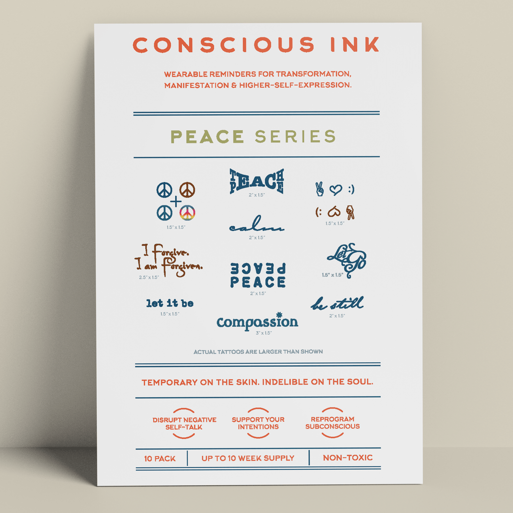 Peace Variety 10-Pack Temporary Tattoos Pack Conscious Ink 