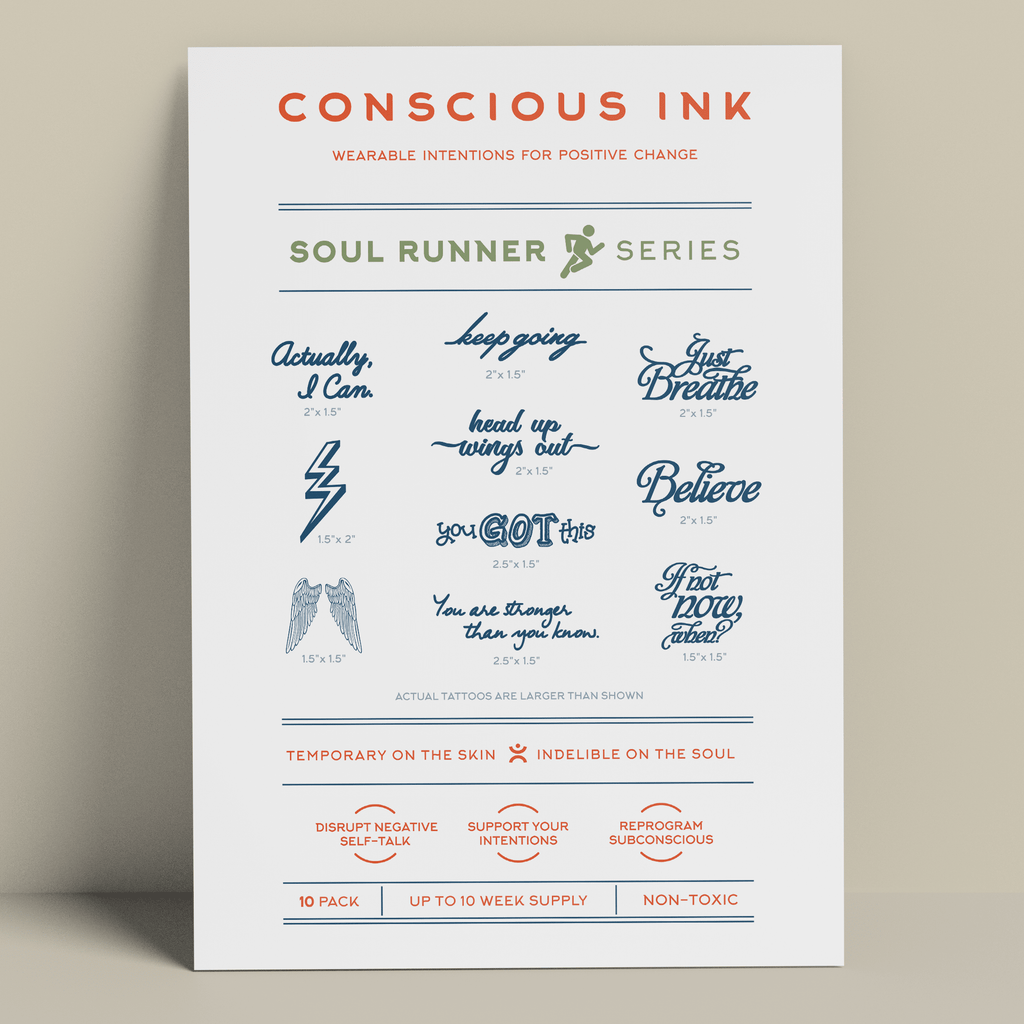 Soul Runner Athletic Performance 10-Pack Temporary Tattoos Pack Conscious Ink 