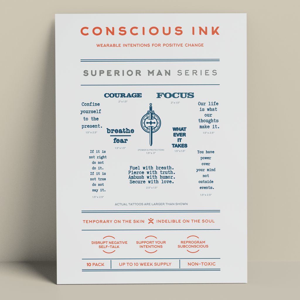 Superior Man Variety 10-Pack Temporary Tattoos Pack Conscious Ink 