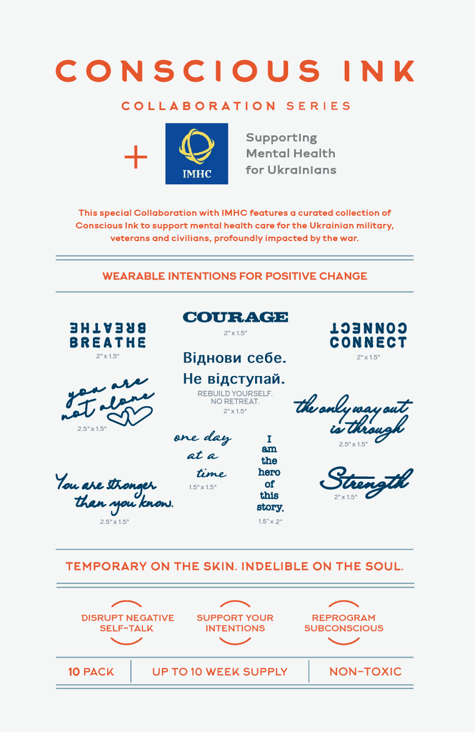 Supporting Mental Health For Ukranians Pack ($5 goes to IMHC) Temporary Tattoos Pack Conscious Ink 