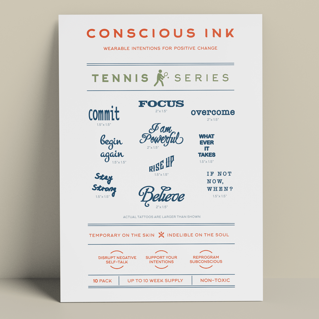 Tennis Athletic Performance 10-Pack Temporary Tattoos Pack Conscious Ink 