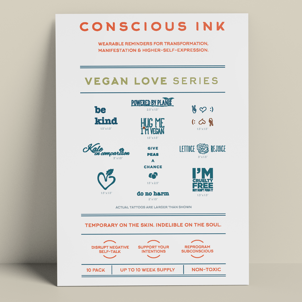 Vegan Love Variety 10-Pack Temporary Tattoos Pack Conscious Ink 