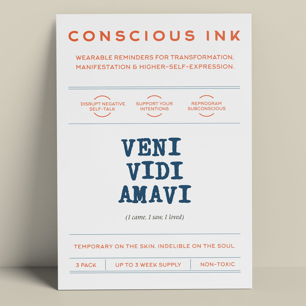 Veni Vidi Amavi (I came, I saw, I loved) Latin Manifestation Tattoo Temporary Tattoos Conscious Ink 