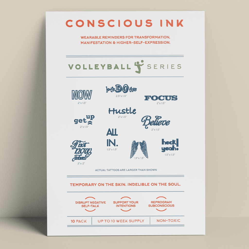 Volleyball Athletic Performance 10-Pack Temporary Tattoos Pack Conscious Ink 
