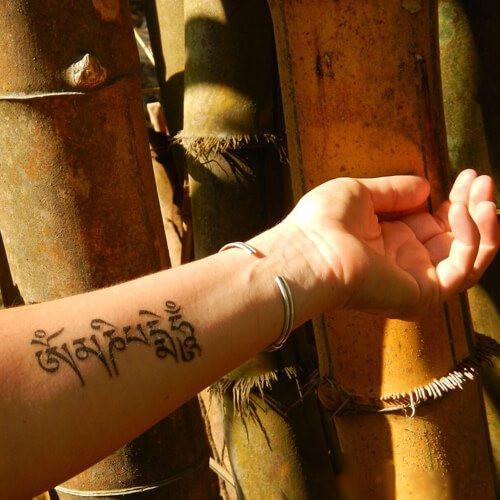 Om Mani Padme Hum (Mantra of Compassion) in Tibetan Manifestation Tattoo Temporary Tattoos Conscious Ink