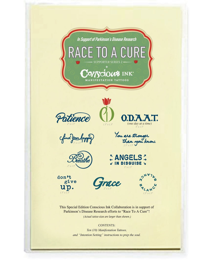 Race To A Cure Supporter Series 2! ($5 to Parkinson's Disease Research) Temporary Tattoos Pack Conscious Ink