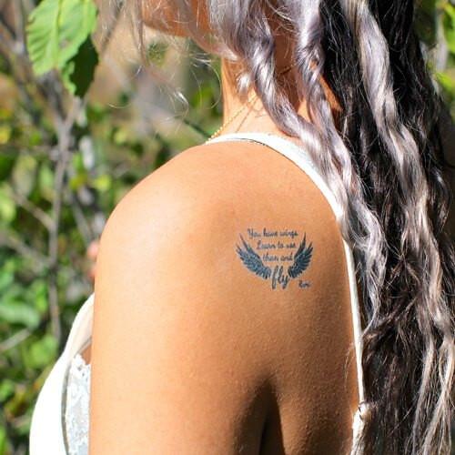 You have wings. Learn to use them & fly ~Rumi Manifestation Tattoo Temporary Tattoos Conscious Ink